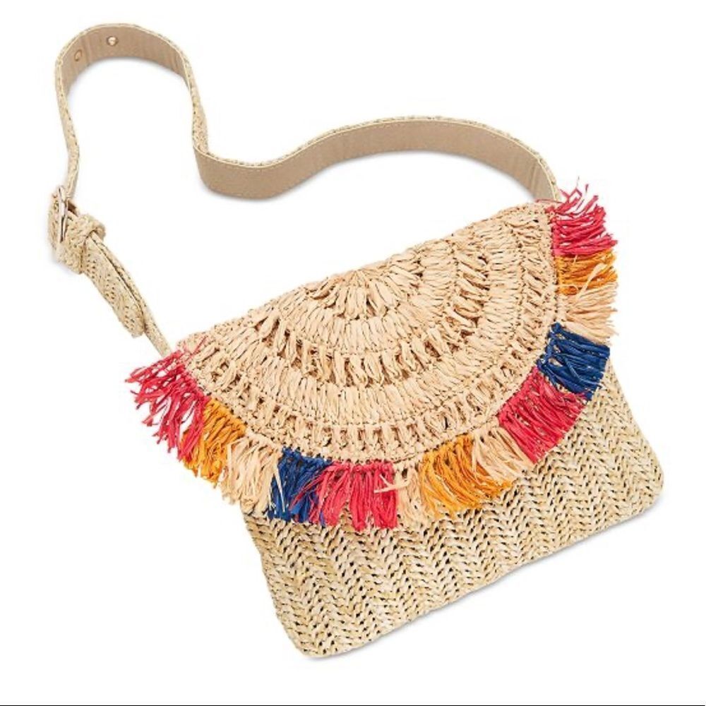 International Concepts Straw Fringe Belt Bag